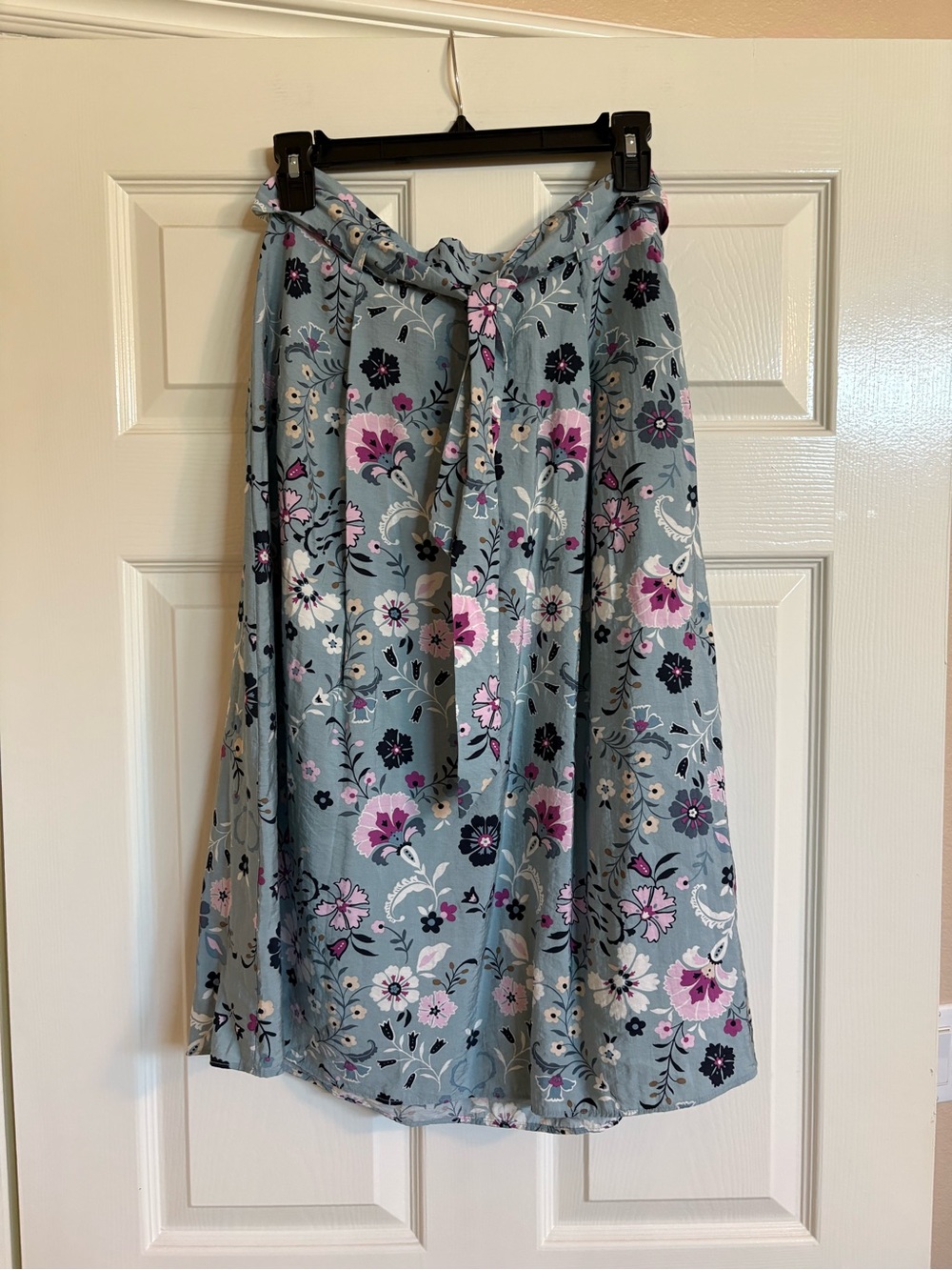 Ann Taylor Factory Floral Tie-Waist Midi Skirt Blue and Pink 2P